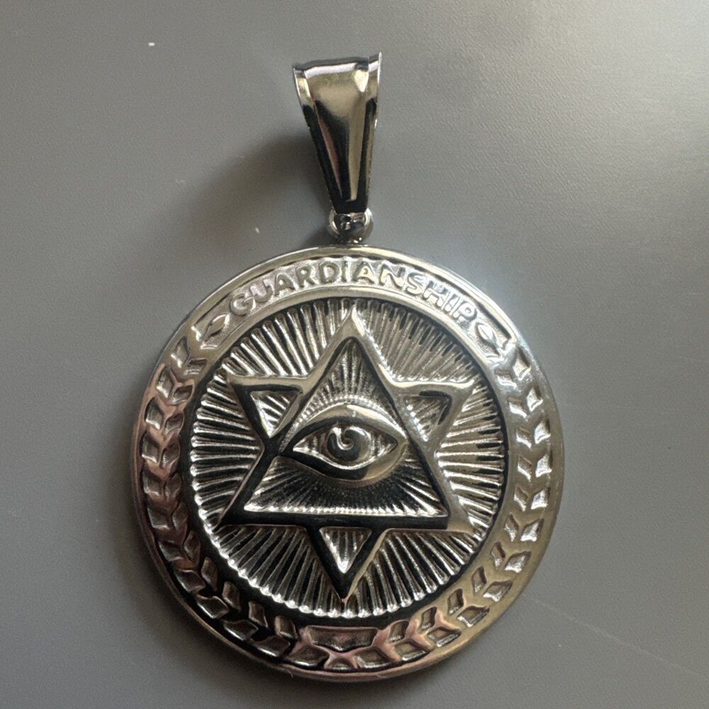 Star Of David “GUARDIANSHIP” Evil Eye Medal Pendant Stainless Steel 24” Chain
